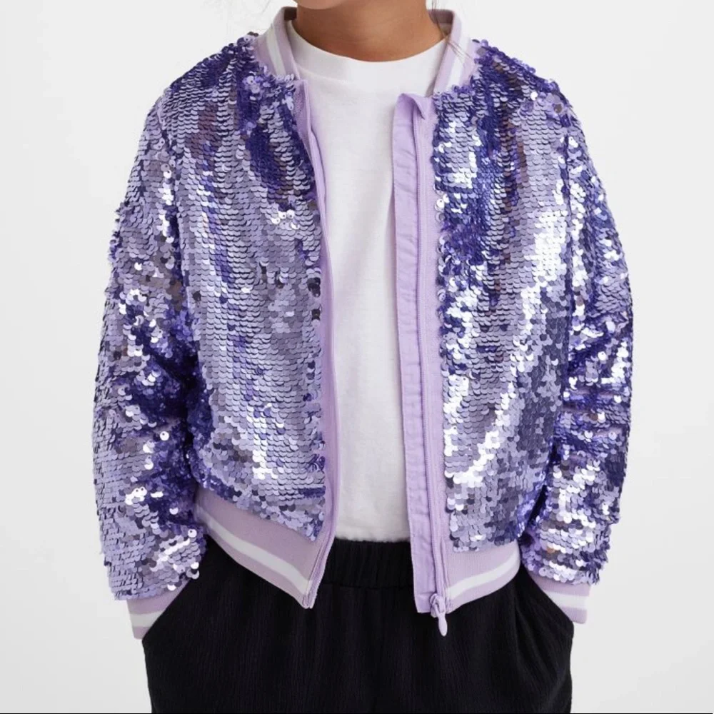 H&M ‘Stay Pawsitive” Girls Sequin Bomber Jacket - Size 6-7Y